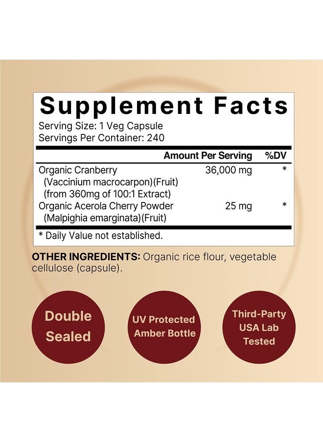 NatureBell - Cranberry Pills 36,000mg with Acerola 240 Veggie Capsules - Image 1