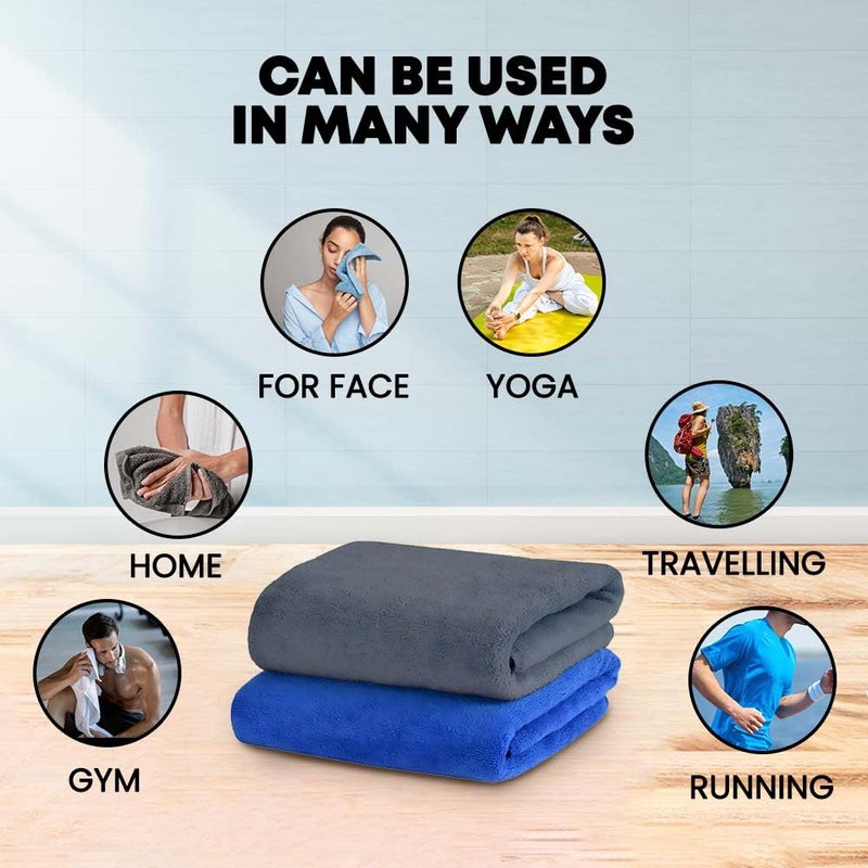 MAXOSHINE Microfiber Hand Towel Lint Free Napkins for Kitchen Wash Basin Gym Quick Dry and Soft Face Towel for Women and Men 40 x 60 cm (Blue/Grey Pack of 2) - Image 3