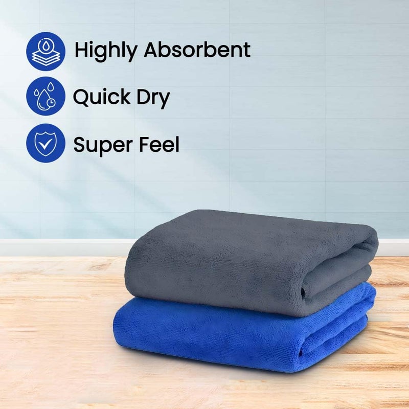 MAXOSHINE Microfiber Hand Towel Lint Free Napkins for Kitchen Wash Basin Gym Quick Dry and Soft Face Towel for Women and Men 40 x 60 cm (Blue/Grey Pack of 2) - Image 2