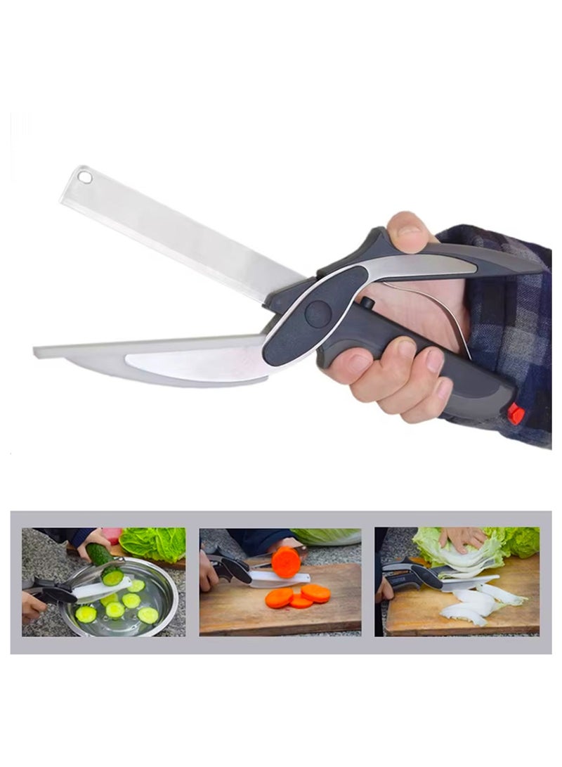 2-in-1 Clever Cutter,kitchen food cutter scissors with built-in cutting board, made from stainless steel—perfect for slicing vegetables, fruits, and everyday meal prep with ease. - Image 1