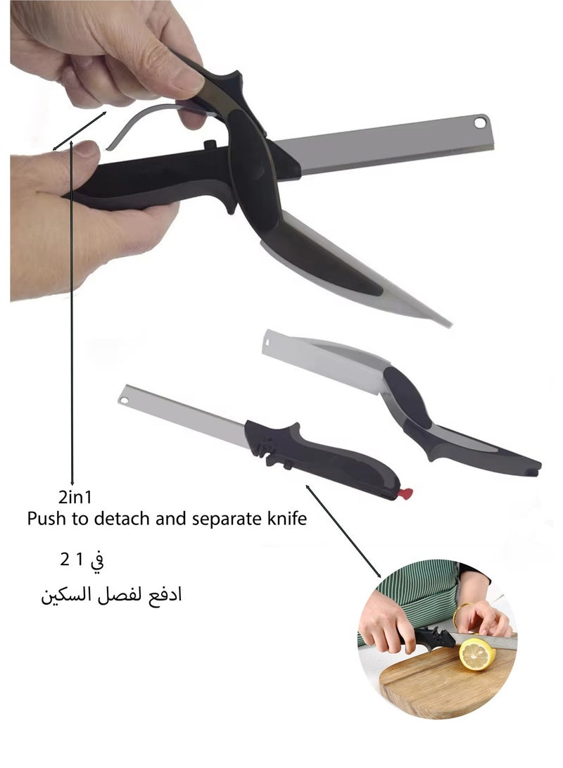 2-in-1 Clever Cutter,kitchen food cutter scissors with built-in cutting board, made from stainless steel—perfect for slicing vegetables, fruits, and everyday meal prep with ease. - Image 3