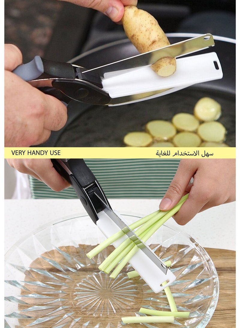 2-in-1 Clever Cutter,kitchen food cutter scissors with built-in cutting board, made from stainless steel—perfect for slicing vegetables, fruits, and everyday meal prep with ease. - Image 2