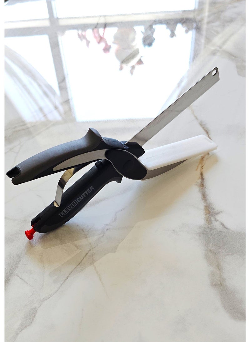 2-in-1 Clever Cutter,kitchen food cutter scissors with built-in cutting board, made from stainless steel—perfect for slicing vegetables, fruits, and everyday meal prep with ease. - Image 5