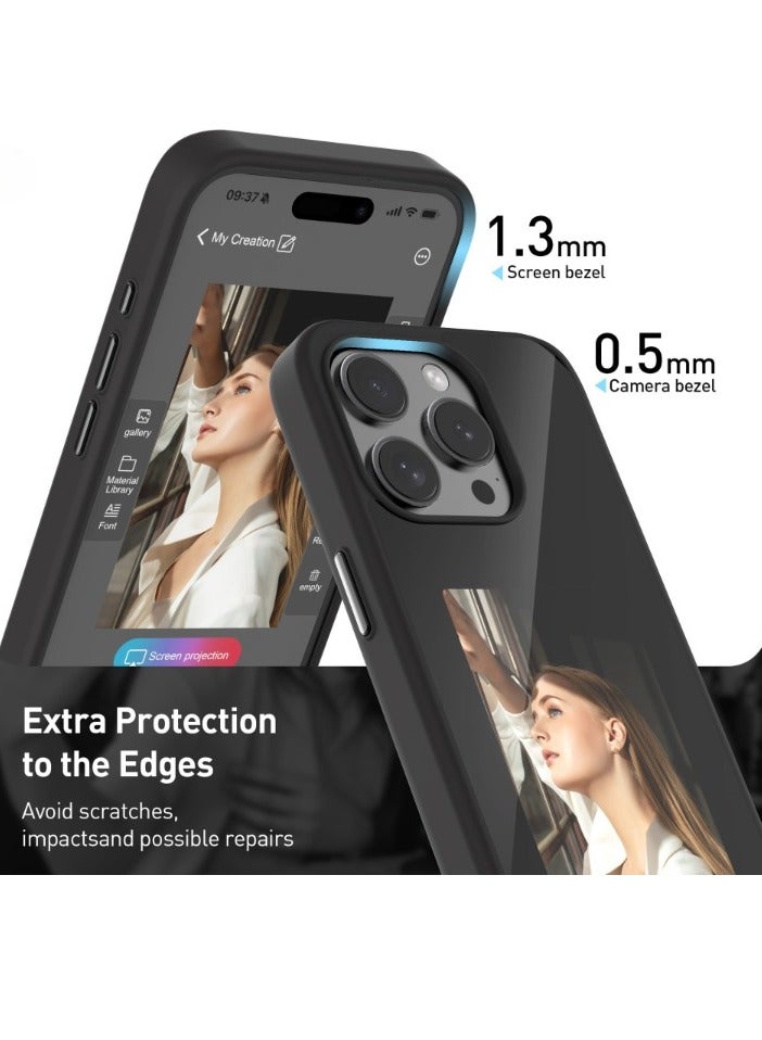 E Ink Phone Case, Smart Ink Screen Phone Case, Lightweight And Durable Mobile Soft Shell, Anti Slip Anti Fall Smart Phone Protection Cover With Photo Screen For Iphone 15 Pro, (1pc, Grey) - Image 2