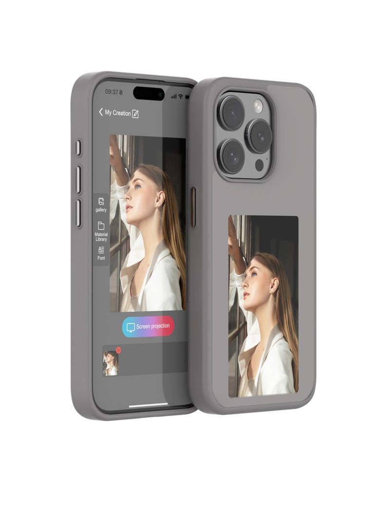 E Ink Phone Case, Smart Ink Screen Phone Case, Lightweight And Durable Mobile Soft Shell, Anti Slip Anti Fall Smart Phone Protection Cover With Photo Screen For Iphone 15 Pro, (1pc, Grey) - Image 1