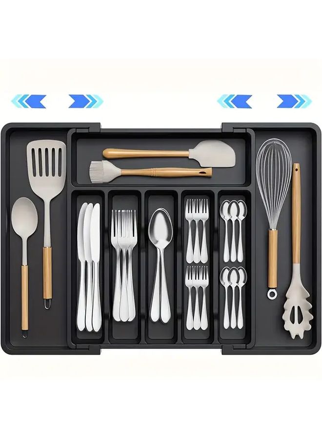 Expandable Plastic Cutlery Tray Gray Drawer Organizer No Tools Needed - Image 2