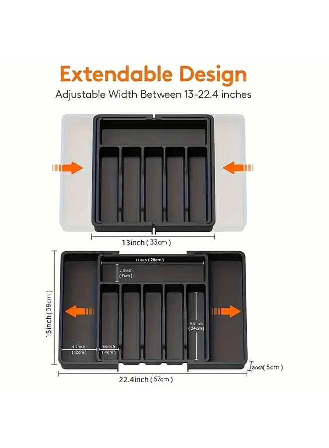 Expandable Plastic Cutlery Tray Gray Drawer Organizer No Tools Needed - Image 5