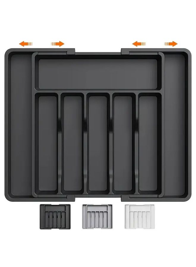 Expandable Plastic Cutlery Tray Gray Drawer Organizer No Tools Needed - Image 3