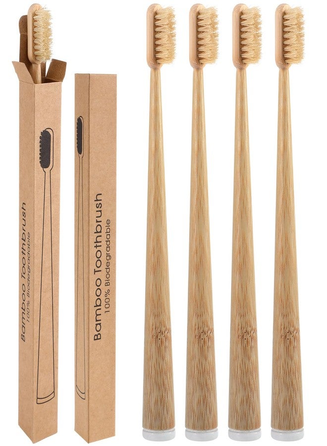 Ferrochef 4 Pack Boar Bristle & Bamboo Toothbrush Made from Natural Boar Hair Bristles and Bamboo Handle, Plastic & Nylon Free Biodegradable Quick Dry Design - Image 1