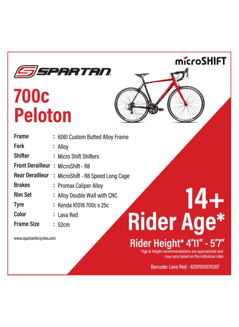 Spartan - 700C Peloton Road Bicycle | Alloy Frame Road Bike | Light Weight Cycle | Fitness Road Bicycles | Size - Small (52Cm) Lava Red - Image 1