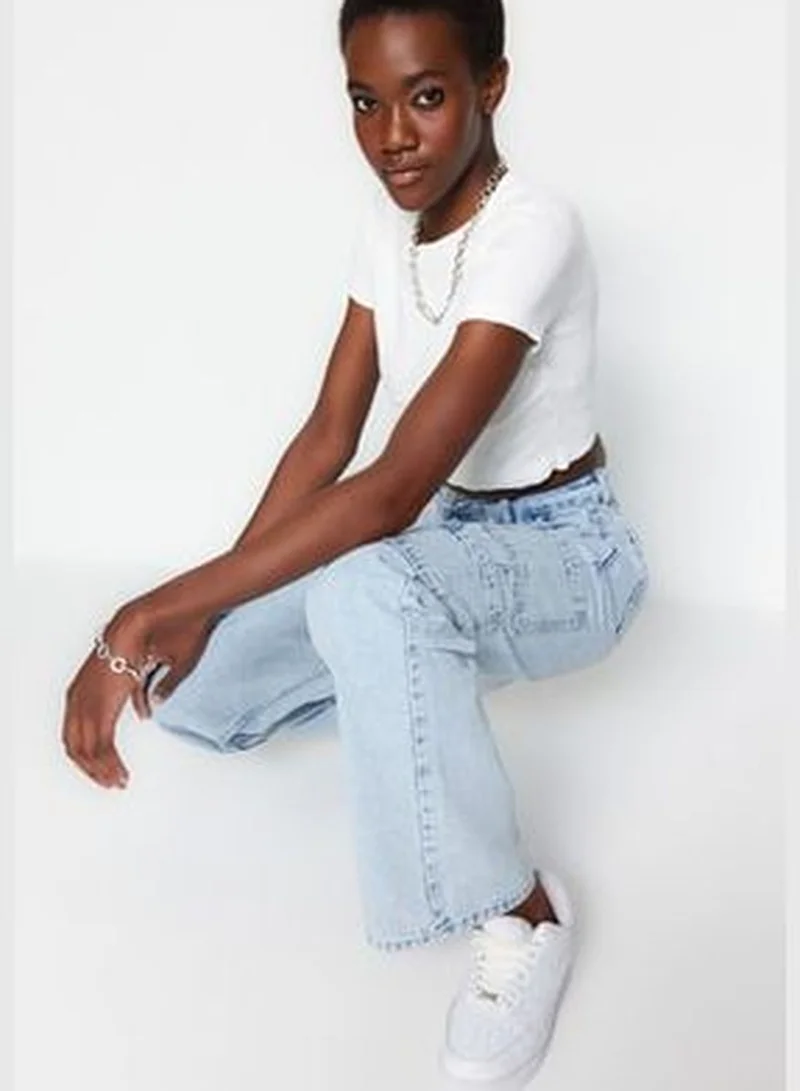 trendyol Light Blue High Waist Wide Leg Jeans with Cargo Pocket TWOSS23JE00055
