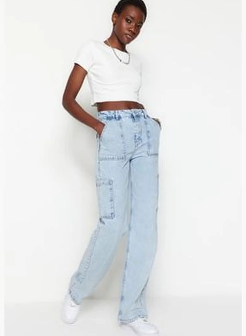 trendyol Light Blue High Waist Wide Leg Jeans with Cargo Pocket TWOSS23JE00055