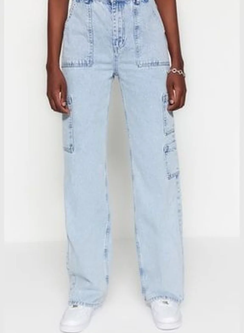 trendyol Light Blue High Waist Wide Leg Jeans with Cargo Pocket TWOSS23JE00055