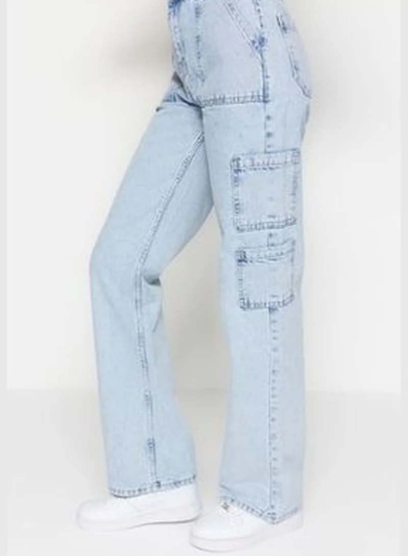 trendyol Light Blue High Waist Wide Leg Jeans with Cargo Pocket TWOSS23JE00055