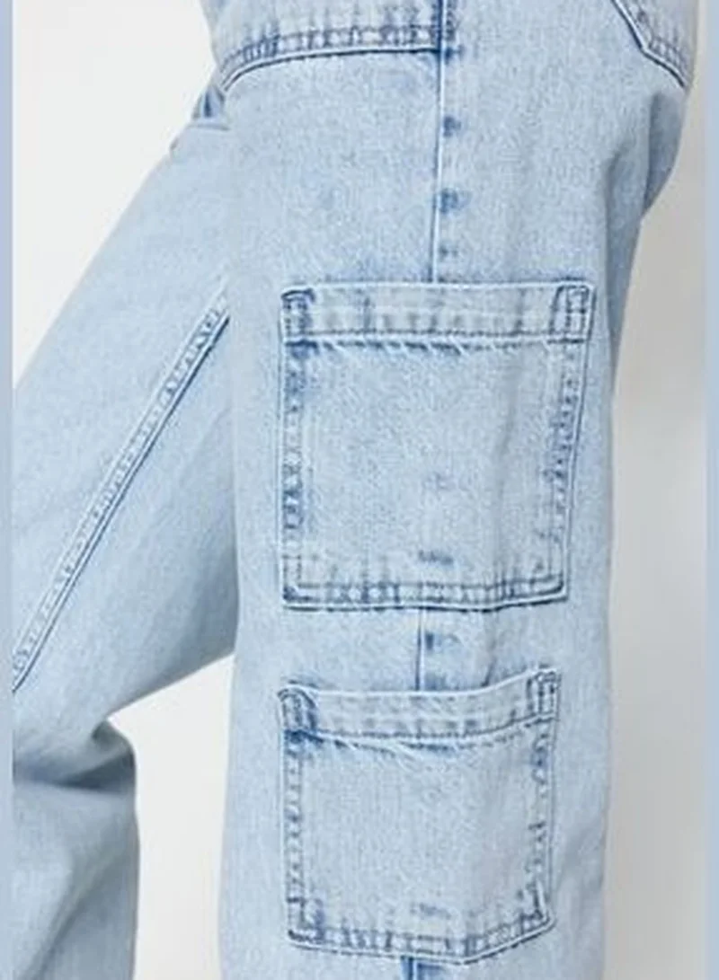 trendyol Light Blue High Waist Wide Leg Jeans with Cargo Pocket TWOSS23JE00055