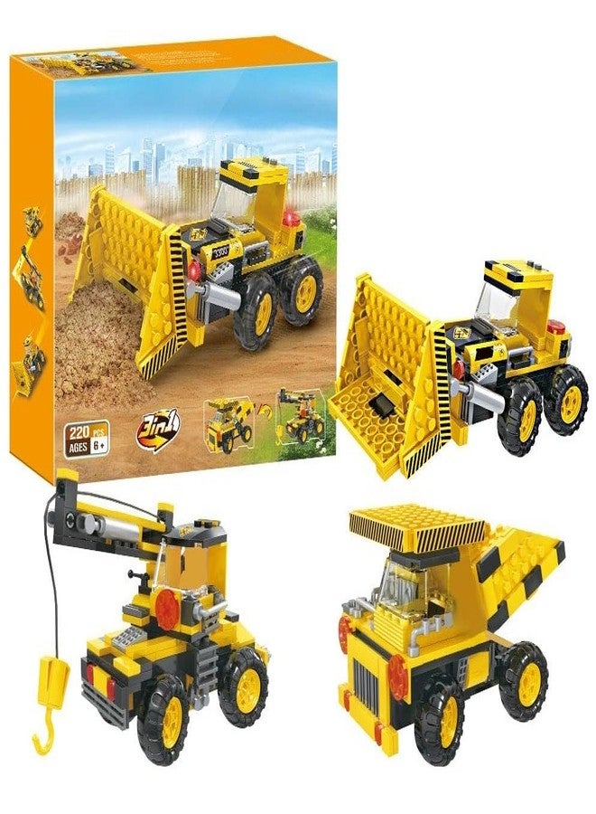 Galaxy Hi-Tech 3 in 1 Architect Brick Toys 220+ Pieces Building Block - City Construction Vehicle Blocks and Bricks - Truck,Crane,Bulldozer Educational Engineering Construction Learning Toy for Kids - Image 1