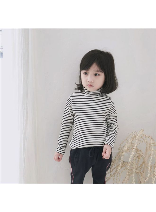 Boys' Spring, Autumn, And Winter New Versatile De Rong T-shirt For Girls, Long-sleeve Striped Fashion Warm Half-high Collar Base Shirt