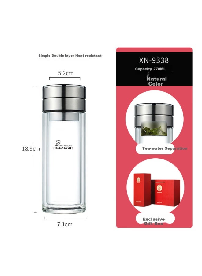 Heenoor Double-Layer Glass Tea Cup Men'S Tea Separation Cup High-End Tea Brewing Cup Car-Mounted Water Cup Xn-9338 Original Color 290Ml - Image 1