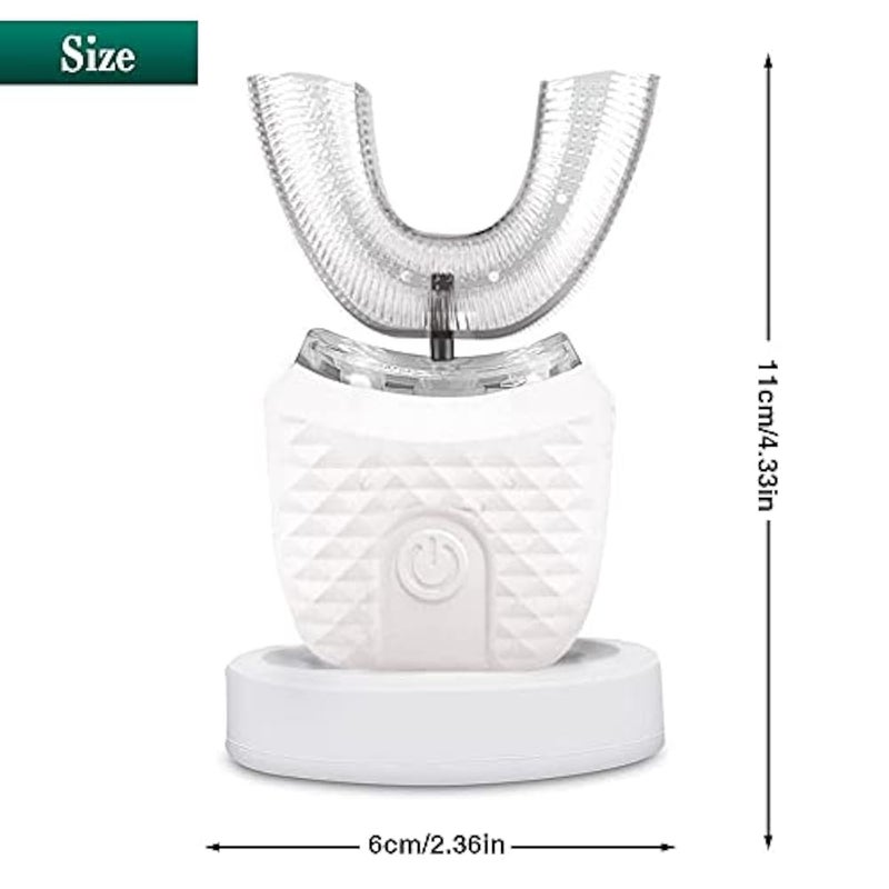 Ultrasonic Automatic Toothbrush 360° Electric Toothbrush Teeth Whitening Brush Wireless Charging Tooth Clean Brush U Shaped Sonic Electric Lazy Toothbrush for Kids Adults Travel Home (White) - Image 4