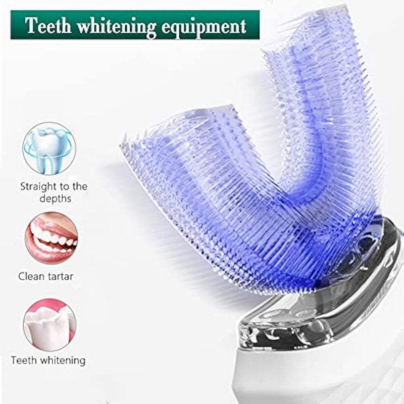 Ultrasonic Automatic Toothbrush 360° Electric Toothbrush Teeth Whitening Brush Wireless Charging Tooth Clean Brush U Shaped Sonic Electric Lazy Toothbrush for Kids Adults Travel Home (White) - Image 2