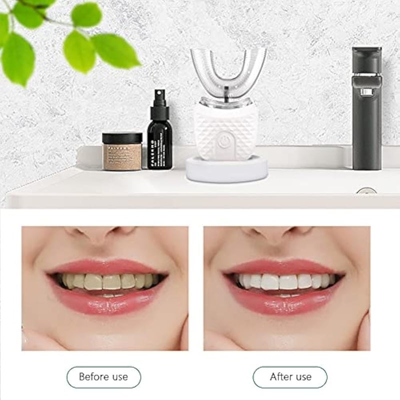 Ultrasonic Automatic Toothbrush 360° Electric Toothbrush Teeth Whitening Brush Wireless Charging Tooth Clean Brush U Shaped Sonic Electric Lazy Toothbrush for Kids Adults Travel Home (White) - Image 5