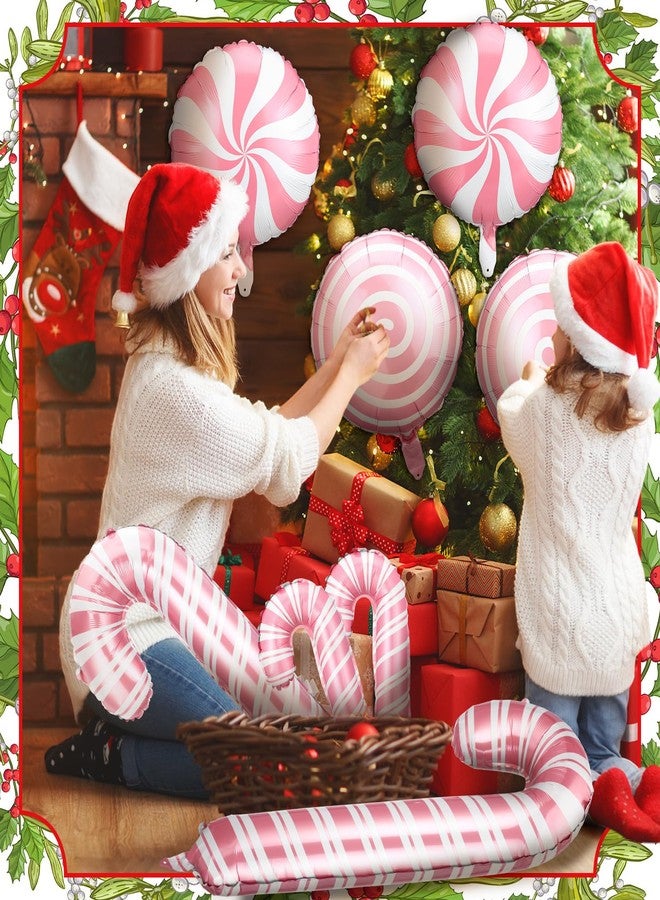 Arrowbash 24 Pcs Christmas Candy Cane Foil Balloons Decoration Set Pink Lollipop Swirl Canes Balloons Xmas Photo Backdrop Prop for Christmas Xmas Candies Theme Birthday Party Supplies - Image 5