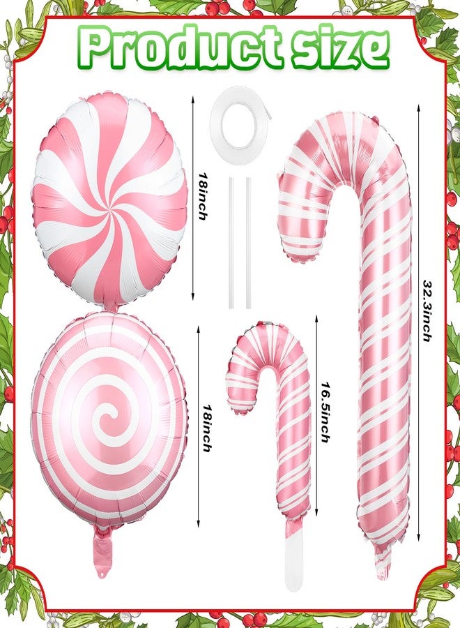Arrowbash 24 Pcs Christmas Candy Cane Foil Balloons Decoration Set Pink Lollipop Swirl Canes Balloons Xmas Photo Backdrop Prop for Christmas Xmas Candies Theme Birthday Party Supplies - Image 2