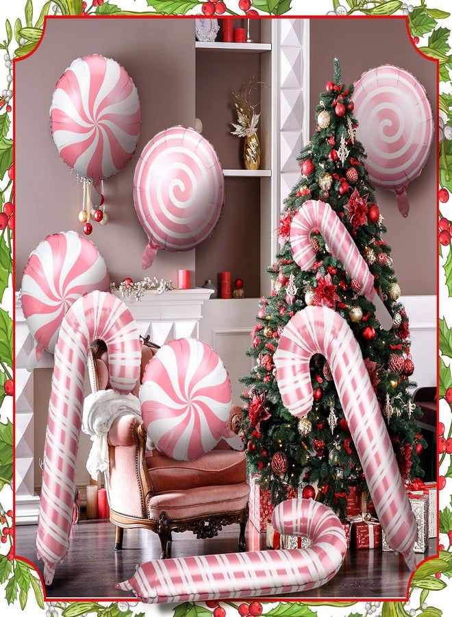 Arrowbash 24 Pcs Christmas Candy Cane Foil Balloons Decoration Set Pink Lollipop Swirl Canes Balloons Xmas Photo Backdrop Prop for Christmas Xmas Candies Theme Birthday Party Supplies - Image 3