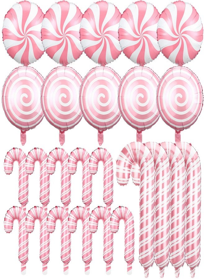 Arrowbash 24 Pcs Christmas Candy Cane Foil Balloons Decoration Set Pink Lollipop Swirl Canes Balloons Xmas Photo Backdrop Prop for Christmas Xmas Candies Theme Birthday Party Supplies - Image 1