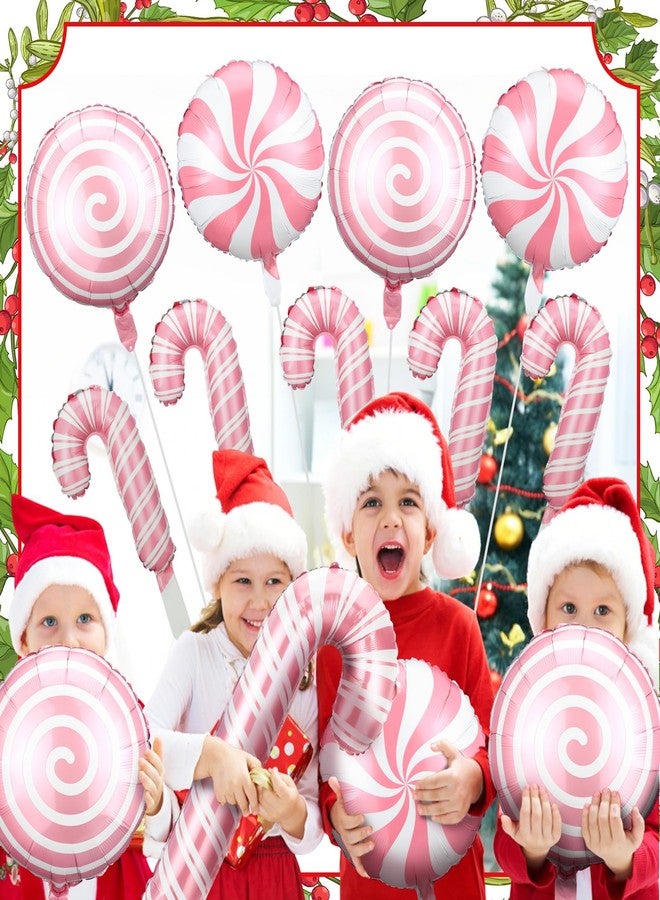 Arrowbash 24 Pcs Christmas Candy Cane Foil Balloons Decoration Set Pink Lollipop Swirl Canes Balloons Xmas Photo Backdrop Prop for Christmas Xmas Candies Theme Birthday Party Supplies - Image 4