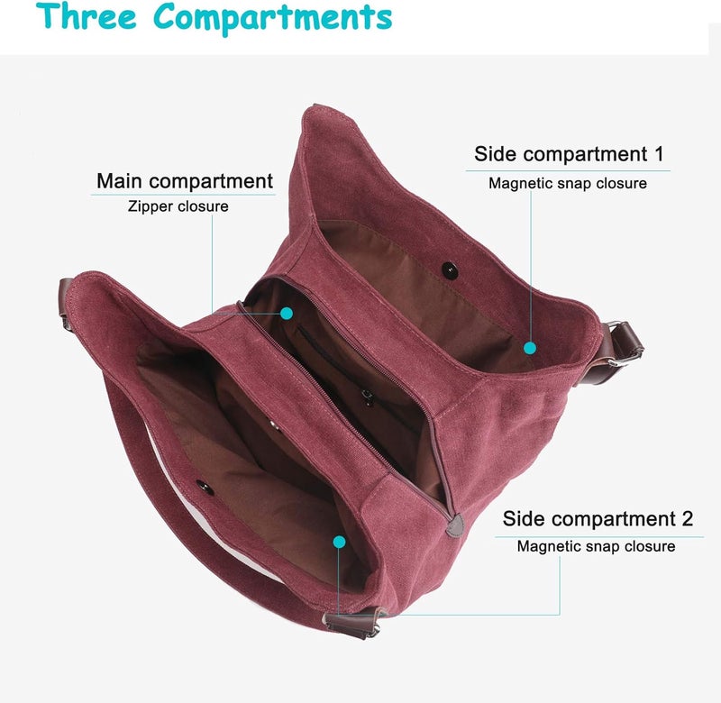 DOURR Store Women's Multi-pocket Shoulder Bag Fashion Cotton Canvas Handbag Tote Purse - Image 3