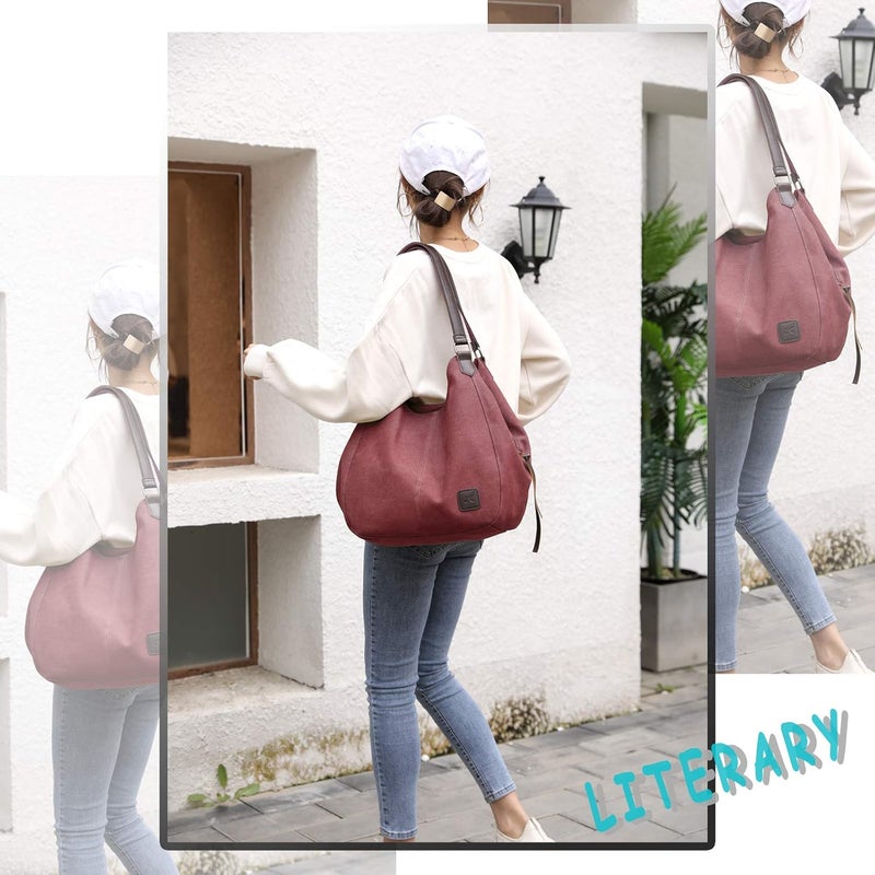 DOURR Store Women's Multi-pocket Shoulder Bag Fashion Cotton Canvas Handbag Tote Purse - Image 2