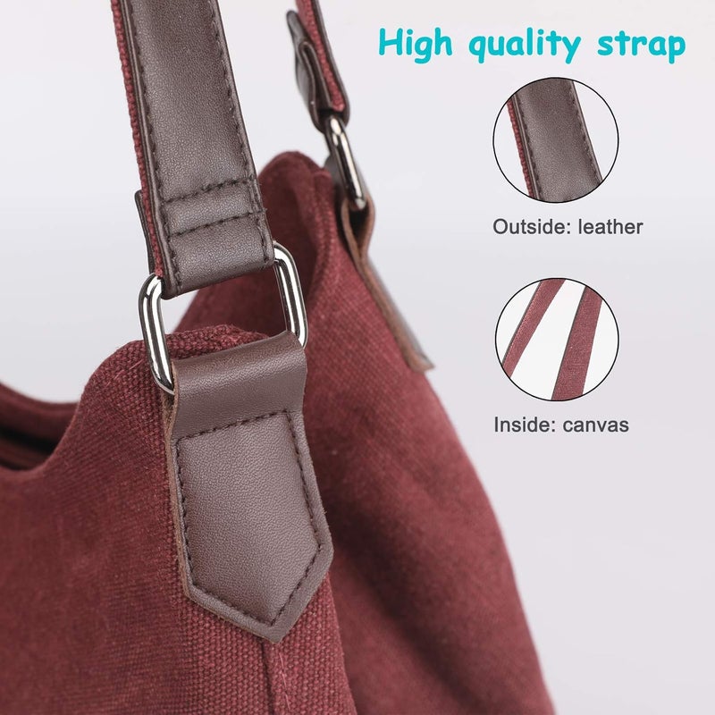 DOURR Store Women's Multi-pocket Shoulder Bag Fashion Cotton Canvas Handbag Tote Purse - Image 5