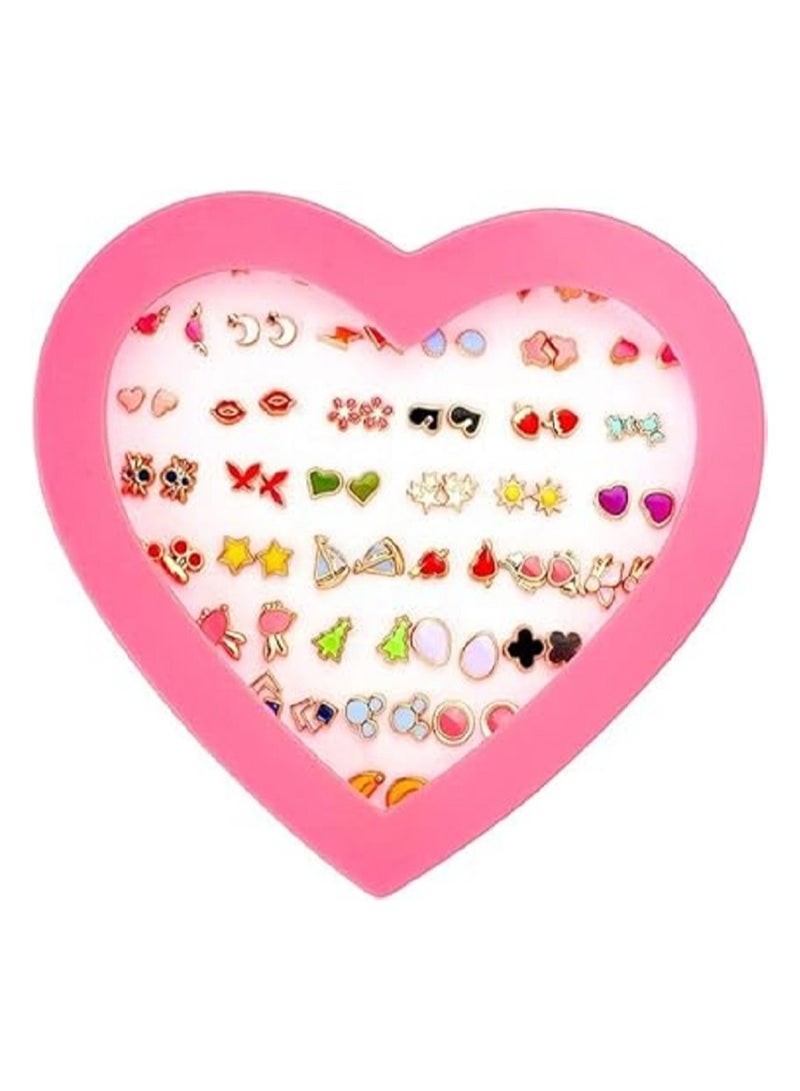 طقم حلقان للبنات مع صندوق من 36 زوج، طقم حلقان صغيرة بريمة - Image 1