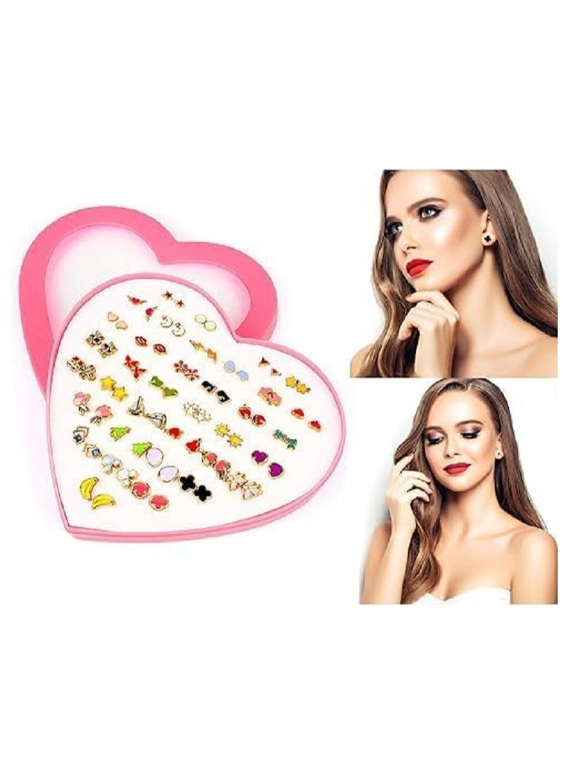 طقم حلقان للبنات مع صندوق من 36 زوج، طقم حلقان صغيرة بريمة - Image 2