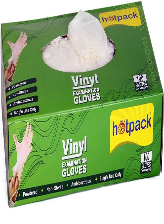 AKDC Hotpack Disposable Vinyl Gloves Powdered Large, Non Sterile, Food Safe, 100 Pieces - Image 1