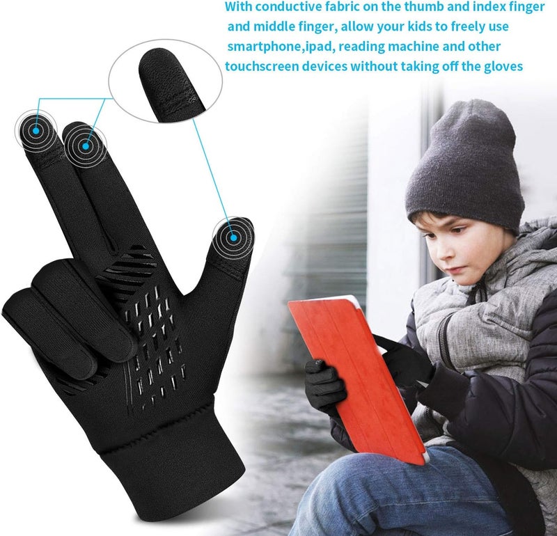 YukiniYa Kids Winter Gloves Back Water Repellent Touchscreen Warm Fleece Anti-Slip for Boys Girls Teen 3-15 Years - Image 4