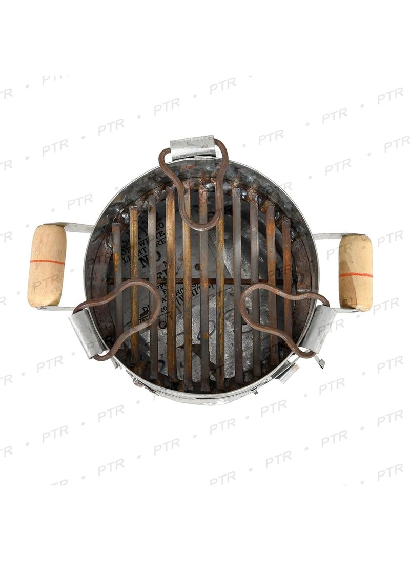 PTR - PTR Handmade Iron Sigdi With Free Iron Pincers, Sandasi, Indian Traditional Sigdi Pure Iron Metal, Ash Tray, Sigdi Chulha, Angeethi, Stove for Cooking, Kitchen - Image 1