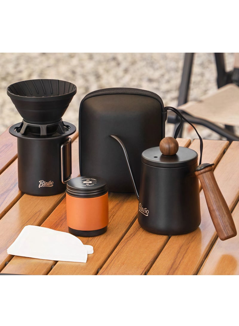 MissTiara 6-piece coffee travel set, outdoor camping coffee set, hand-brewed coffee filter cup, hand-brewed pot, full set of portable combination, outdoor camping, one set to get it done. 