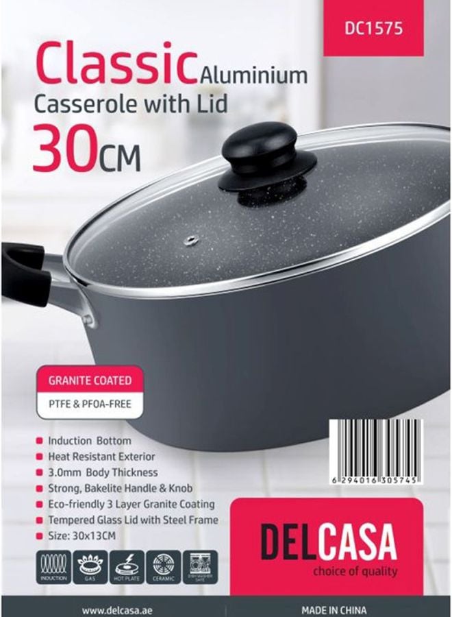 DELCASA Aluminum Casserole With Lid Black 30cm - Image 2