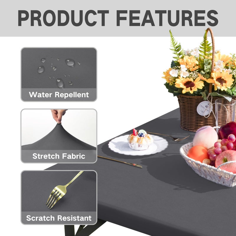 Nacuci Square Fitted Table Cover Elastic Tablecloth Stretch Spandex Table Top Cover Table Topper Cap for Dining Kitchen Home Party Grey 36X36 Inch - Image 4