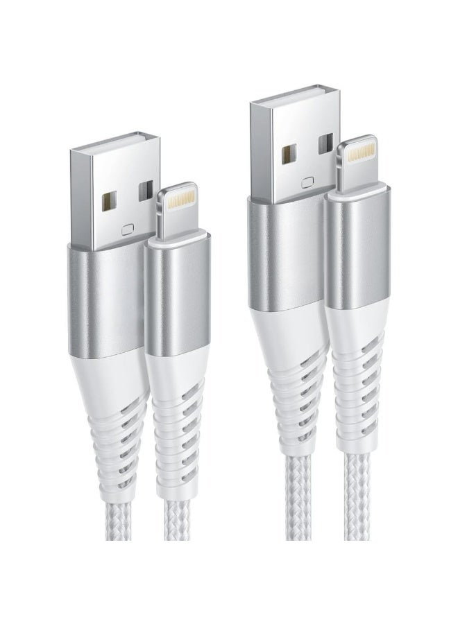 كابل لايتنينغ [عبوة 2 2م] لكابل شاحن آيفون معتمد من MFi كابل USB A إلى كابل لايتنينغ مضفر من النايلون متوافق مع آيفون 14 13 12 11 برو ماكس ميني XS XR X 8 - Image 1