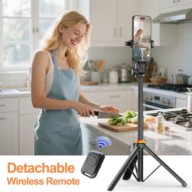 Eocean 157cm Phone Tripod, Extendable Tripod for iPhone, Selfie Stick with Remote & Phone Holder, Mobile Phone Stand for Photography Video Recording Travel, Compatible with iPhone/Android - Image 4