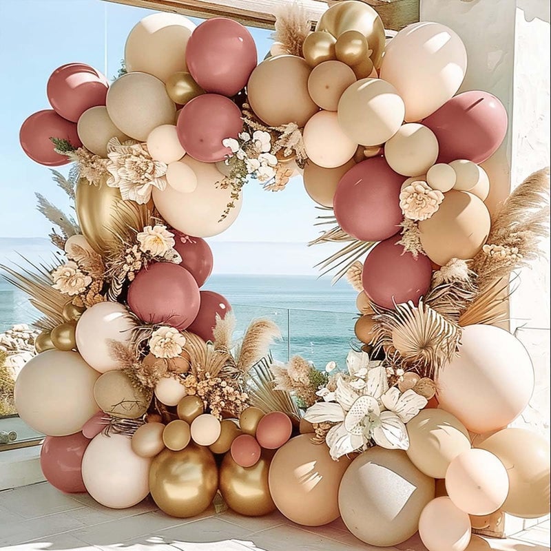 Partycus Dusty Rose Balloon Arch Kit Double Stuffed Mauve Pink Cream White Sand Tan Boho Balloon Garland with Blush Brown Gold Latex for Baby Shower Wedding Birthday Fall Party Decoration - Image 3