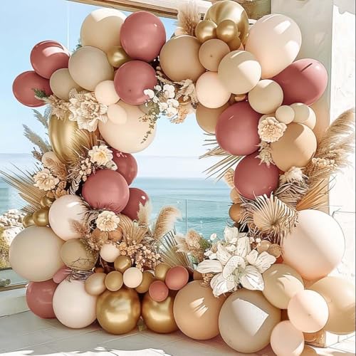 Partycus Dusty Rose Balloon Arch Kit Double Stuffed Mauve Pink Cream White Sand Tan Boho Balloon Garland with Blush Brown Gold Latex for Baby Shower Wedding Birthday Fall Party Decoration - Image 1