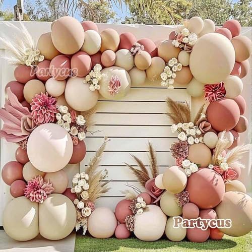 Partycus Dusty Rose Balloon Arch Kit Double Stuffed Mauve Pink Cream White Sand Tan Boho Balloon Garland with Blush Brown Gold Latex for Baby Shower Wedding Birthday Fall Party Decoration - Image 5