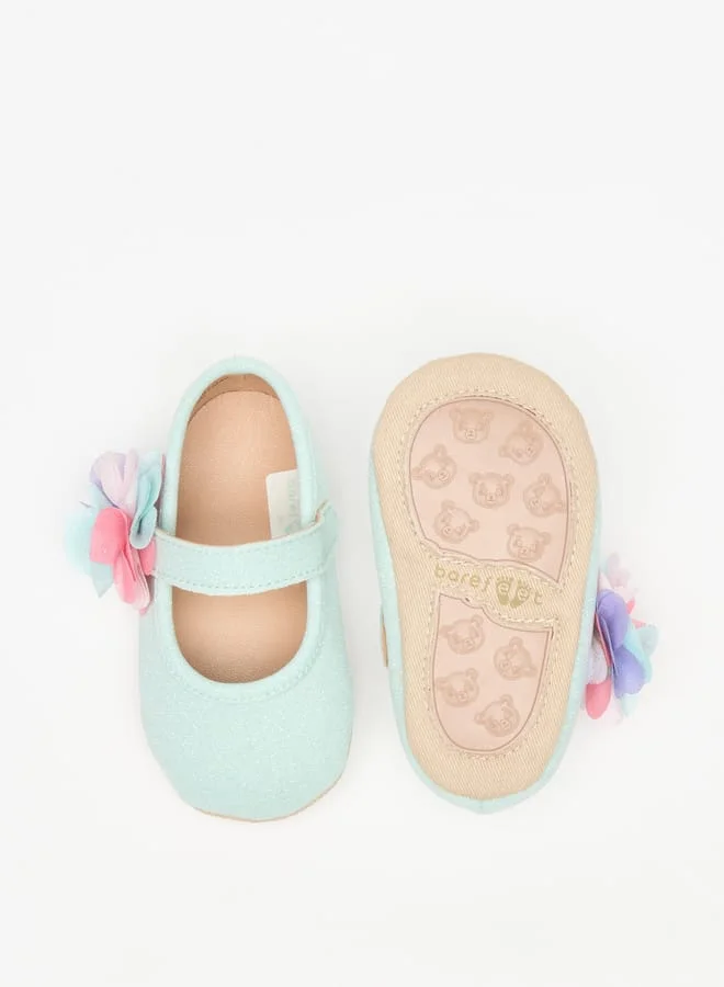 Barefeet Floral Trim Booties with Hook and Loop Closure