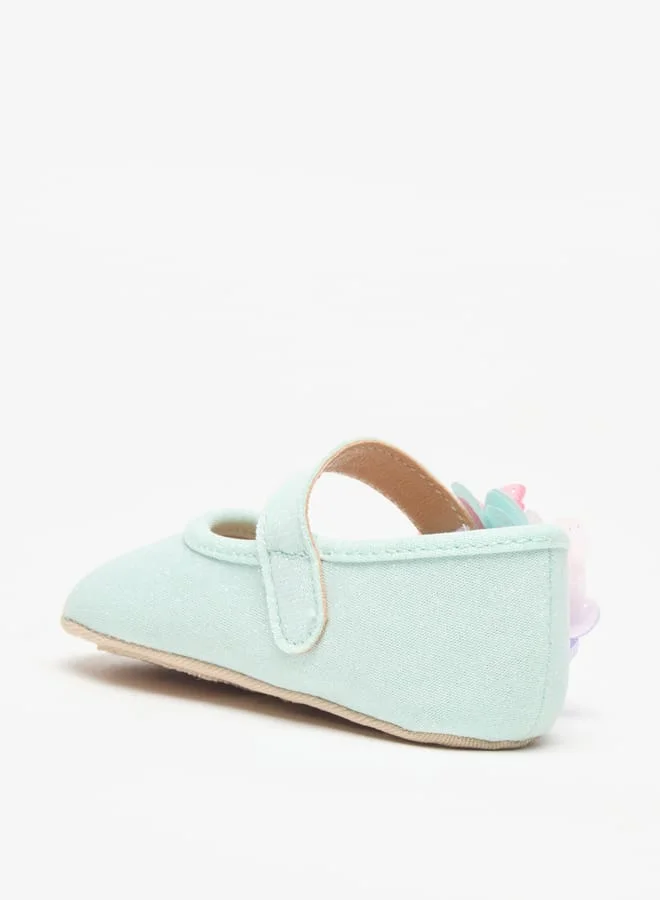 Barefeet Floral Trim Booties with Hook and Loop Closure