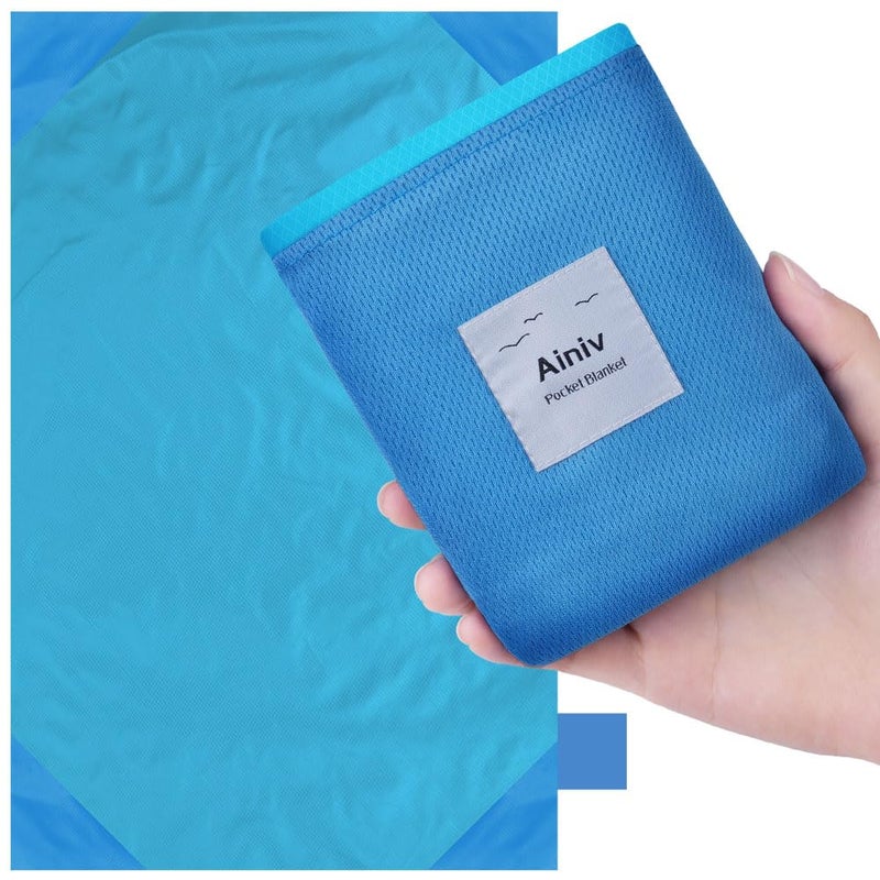 Ainiv Picnic Blanket Mini Pocket Beach Mat 551 x 708IN 35 People Foldable Lightweight Waterproof Sand Free Foldable Thin Ground Sheet for Outdoor Camping Hiking Travel with Hand Strap