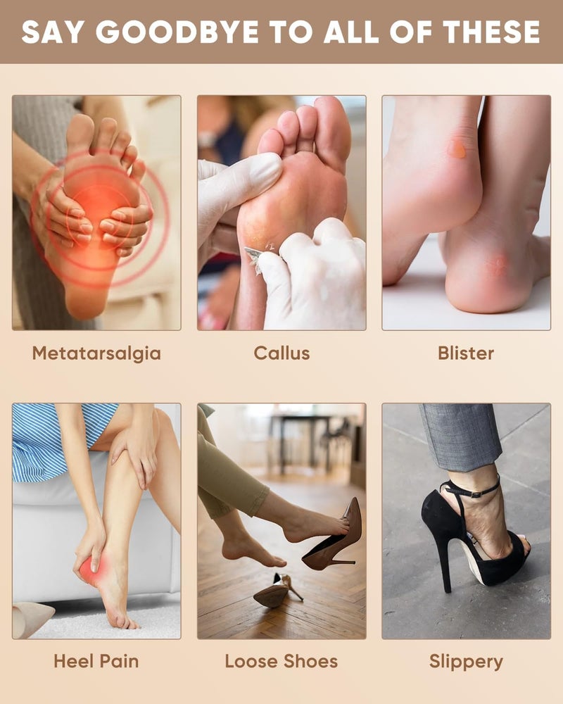 SEFLICA Heel Cushion Inserts And Metatarsal Pads For Women, 1 Pairs Heel Grips And 1 Pairs Ball Of Foot Cushions, Silicone Shoe Pads Insoles For High Heels, Blister Prevention For Too Big Shoes - Image 3